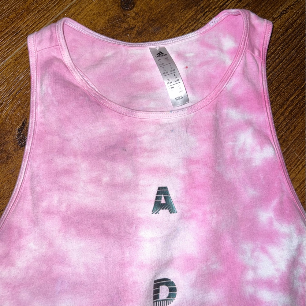 Adidas Active Pink White Gradient Tie Dye Razor Back Sporty Tank Top Size 1X - Picture 8 of 10